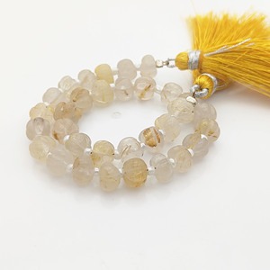 Vente en gros de perles sculptées en forme de citrouille rutile dorée de 5 à 7 mm perles en forme d'agate et de melon perles de citrouille en quartz pour la fabrication de bijoux - Product Image 1