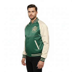 Chaqueta Bomber Casual de Satén para Hombre, con Bordado, Cierre de Botones, Tela de Poliéster, Mangas Raglán, Resistente al Viento, Reversible, Estilo Universitario, para Verano - Product Image 3