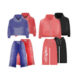 Survêtement unisexe personnalisé à 100 %, respirant, hiver, à capuche, effet vintage délavé, détails en strass, vente en gros - Product Image 1