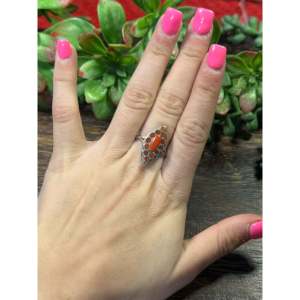 Bague artisanale Zuni en corail et argent sterling, taille 8, bijou culturel de collection - Product Image 2
