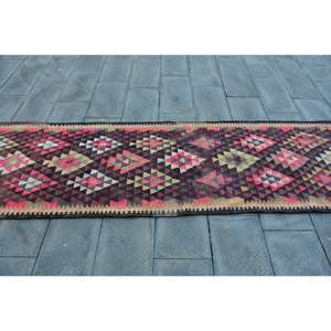 Alfombra Vintage de 2.9x10.3 pies, Alfombra Turca, Alfombra Oriental de Lana Roja Marrón - Product Image 3