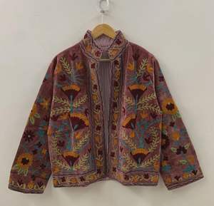 Handmade Chic Embroidery Suzani <b>Velvet</b> Short <b>Jacket</b> Floral Pattern Indian Coat with Wool Lining Winter 100% Cotton Floral <b>Jacket</b> - Product Image 1