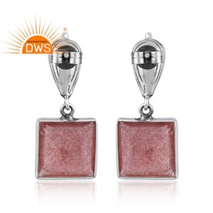 Dernières tendances Boucles d'oreilles pendantes en argent sterling oxydé naturel fraise Quartz avec pierres précieuses Fabricant de bijoux personnalisés - Product Image 4