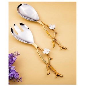 Juego de Cubiertos de Acero Inoxidable Ecológicos, Cuchara de Metal Plateado Espejado, Utensilios para Preparar Ensaladas, Pulido por el Fabricante - Product Image 1