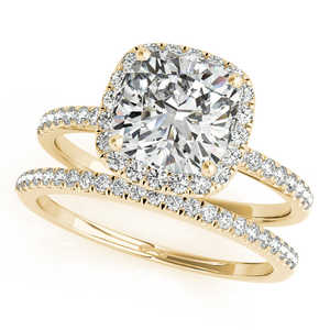 Cushion Diamond Halo Bridal <b>Set</b> with French Pave 18K Yellow Gold 0.84ct - Product Image 3