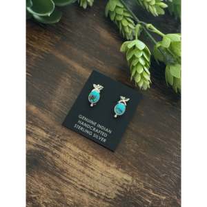 Navajo-Made Red Skin Turquoise & Sterling <b>Silver</b> <b>Stud</b> Earrings Bezel Setting Inlay - Product Image 1