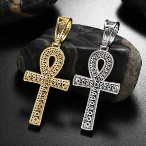 Pendentif Ankh en argent sterling 925 serti de diamants de laboratoire étincelants, pendentif croix glacé, collier unisexe hip hop - Product Image 6