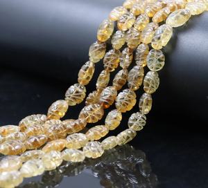 Venta al por mayor de cuentas de citrino de forma ovalada cuentas de Piedra de talla suave hebras cuentas de citrino antojo - Product Image 1