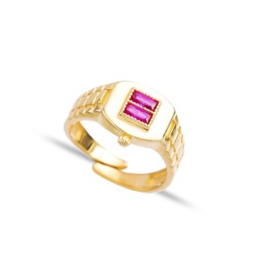 Anillo Ajustable con Diseño de Reloj de Pulsera, Joyería de Plata de Ley 925 al por Mayor, Piedra de Circonia Cúbica Rosa, Joyería Hecha a Mano en Turquía - Product Image 1
