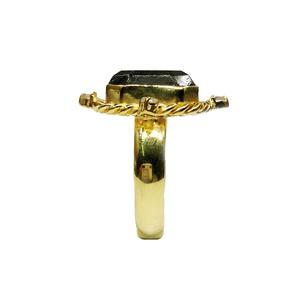 Fashionable Sterling Silver 925 <b>Gold</b> Plated Trendy Hexagonal Labradorite Gemstones Ladies Wear Diamond <b>Ring</b> - Product Image 4