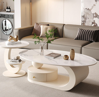Table basse créative de style crème, ovale, pour petit appartement, style italien minimaliste, plateau en roche, table à thé