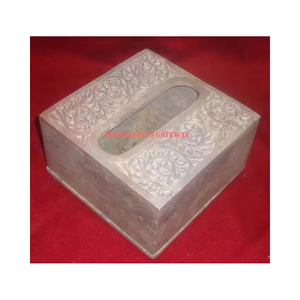 Grabado muy artesanal diseñado en cajas de pañuelos de esteatita decorativas de forma cuadrada para mayoristas de hoteles y restaurantes en casa - Product Image 1