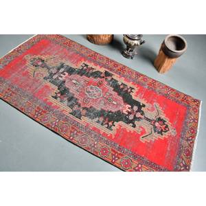 <b>Vintage</b> Turkish <b>Rug</b> 3.6 X 7.2ft Red Black Patchwork Design Large Area Woolen Floor Cover Latex Backing for Hallway Room Decor - Product Image 4