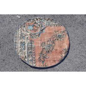 3.1x3.1 ft Rug, Vintage Turkish Rug, <b>Brown</b> Blue Animal Print <b>Wool</b> Rug - Product Image 3