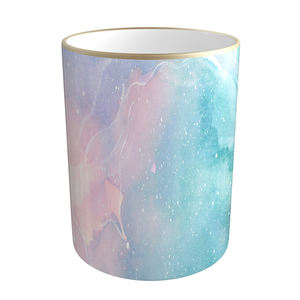 Набор посуды с кружащимися оттенками бирюзового и мягкого синего цвета с подставкой для торта из костяного фарфора, банкой для молока, кружкой 400 мл, блюдцем для чашек, тарелками - Product Image 4