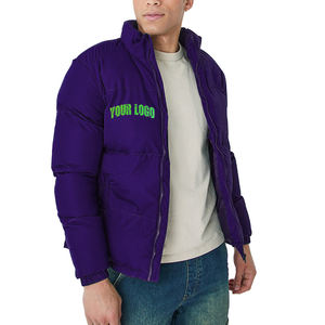 Veste matelassée en toile pour homme, personnalisée pour l'hiver, avec col montant, logo sur le devant, imperméable et écologique, fermeture éclair, capuche - Product Image 5
