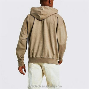 Sweat à capuche déchiré et lavé à l'acide avec logo personnalisé pour hommes, vêtements de ville surdimensionnés et lourds pour l'hiver, style Hip Hop teint en couleur unie - Product Image 3