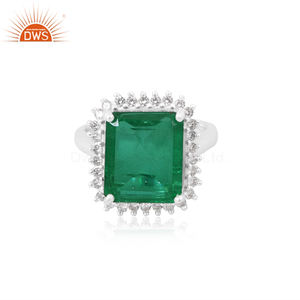 Vintage Style Custom Jewelry For Women Gift For Her Sterling Silver Natural CZ & Doublet Emerald Quartz Gemstone Stackable Ring - Product Image 2