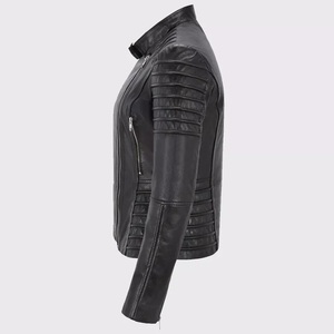 Women's <b>Winter</b> <b>Leather</b> <b>Jacket</b> with Stand Collar-Eco-Friendly 100% Polyester Shell Customized Logo - Product Image 3