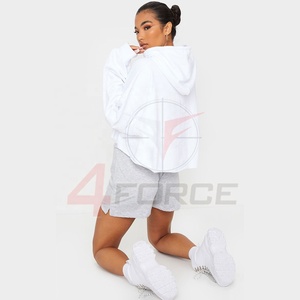 Oversized Women's Hooded Pullover Hoodie Custom Street Style Knitted Cotton Fleece <b>Crop</b> <b>Tops</b> <b>Rhinestone</b> Front Logo Windproof - Product Image 2