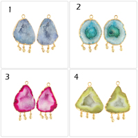 Paire de connecteurs en géode d'agate naturelle pour la fabrication de boucles d'oreilles, plaqué or 18 carats, pendentif délicat, fournitures de bijoux