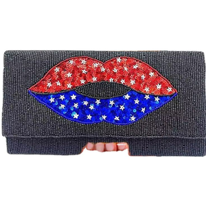 Bolso de Mano Bohemio Hecho a Mano para Fiesta o Compras, Diseño de Labios con Cuentas, Bordado Personalizado, por AFZA ENTERPRISES - Product Image 6