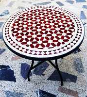 Handgefertigte marokkanische Mosaik-Tischplatte, umweltfreundlich, langlebig, mehrfarbige Zellige-Fliese 14x14, Glas-Metall, für Innen- und Außenbereich geeignet