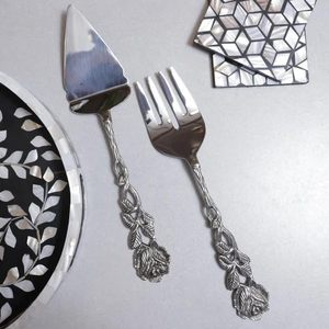 ชุดมีดตัดเค้กด้ามดอกไม้ทำจากโลหะสีเงิน - Product Image 6