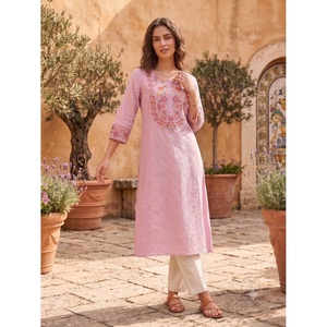 Kurta Saree Casual de Verano para Mujer, con Bordado Rosa, de Algodón, Estilo Étnico Indio Tradicional -MP-1887-E - Product Image 2