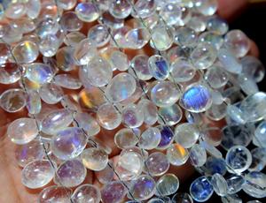 ลูกปัดหินมูนสโตนสีรุ้งจากมาดากัสการ์สีฟ้าธรรมชาติขนาด14x10มม. ถึง9x7มม. ลูกปัดหินขนาด8'inch - Product Image 4