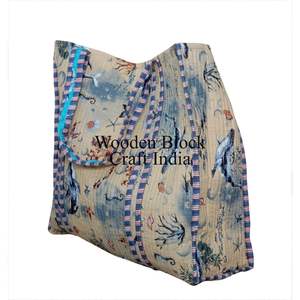 Sac fourre-tout en coton indien fait main, matelassé, de haute qualité, pour femmes, imprimé de lettres, cadeau, respectueux de l'environnement, vente en gros - Product Image 4