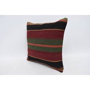 Multicolor Tartan Pattern Wool Kilim Patchwork Pillow 14x14 Inch Fluffy Vintage <b>Leaves</b> Design <b>Cushion</b> Woven Decorative <b>Cushion</b> - Product Image 4