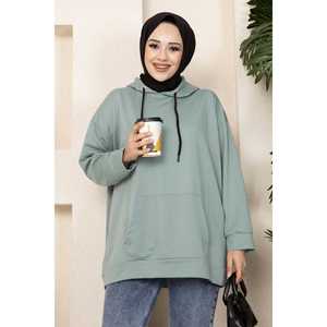 Sweat-shirt à poche kangourou 100% coton avec hijab respirant en tissu tricoté menthe - Product Image 4