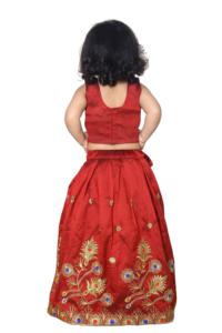 Lehenga Choli Bordado Intenso Color Granate para Niñas Pequeñas - Moda Shoryam - Traje Étnico Indio de Fiesta y Boda para Niñas, Largo hasta el Suelo - Product Image 3
