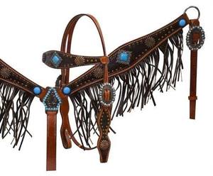 Ensemble d'équipement d'équitation fait à la main tête durable décrochage collier de poitrine rênes strass Conchos Sier perles couleurs assorties - Product Image 6
