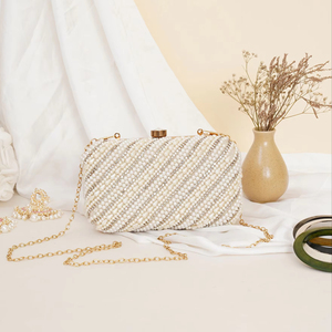 Embrayage perlé de graine de broderie sac à main perlé porte-monnaie petit sac à main blanc pochette à monnaie pochette - Product Image 1