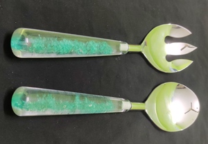 ชุดช้อนเสิร์ฟสลัด2ชิ้นเหล็กอีพอกซีเรซินสีเขียวใส - Product Image 6