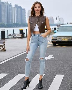 Chaleco de moto sin mangas personalizable para mujer, chaqueta de solapa de cuero PU con tejido de piel de oveja, fabricante y proveedor exportador - Product Image 5