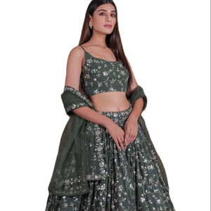 ชุดชานียาโชลีสีสันสดใสสไตล์บอลลีวูด งานปักและลายปักหลากหลาย ง่ายต่อการสวมใส่ พร้อมผ้าแคนแคนและผ้าแคนวาส - Product Image 1