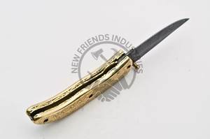 Cuchillo plegable hecho a mano personalizado de acero de Damasco de 8 pulgadas, Funda de cuero, cuchillo de bolsillo de latón grabado totalmente hecho a mano, compatible con OEM - Product Image 5
