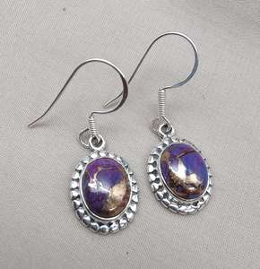 Pendientes de cobre púrpura y turquesa, Plata de Ley 925, joyería colgante estilo bohemio, minimalista, hecho a mano para mujer, joyería artesanal - Product Image 4