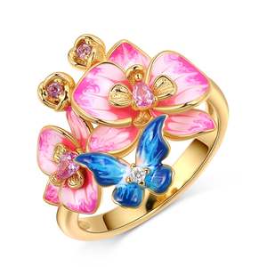 Bague en argent sterling émaillé Jeulia Butterfly Loves Flower Phalaenopsis Orchid, cadeau - Product Image 3