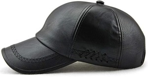Casquette de baseball en cuir PU unisexe, casquettes classiques ajustables en cuir noir solide blanc pour hommes - Product Image 6