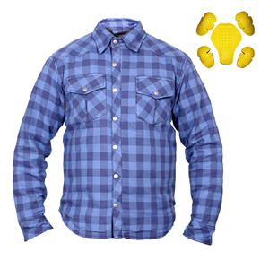 Mens Womens Custom Plaid Armored Biker Protective <b>Shirt</b> Blue Anti Tear Water Repellent Brushed Cotton Plus Size Riding Gear - Product Image 1