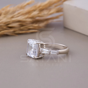 Elegant Asscher Cut Moissanite Engagement Ring In 14K White Gold Featuring Three <b>Stone</b> Design Perfect For Proposal And Wedding - Product Image 3