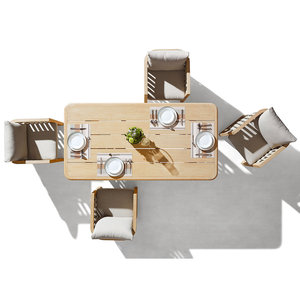 Set da Pranzo Moderno RIVA per Esterni, Tavolo e Sedie in Teak per 6 Persone con Cuscini Resistenti per Uso in Giardino - Product Image 3