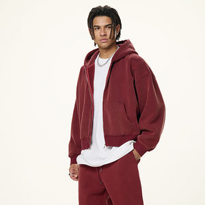 Vente en gros de sweats à capuche en molleton Streetwear épais avec logo personnalisé sweats à capuche zippés à double fermeture éclair pour hommes et épaules tombantes - Product Image 5