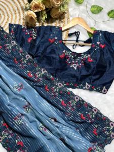 El último vestido de diseñador Evergreen, blusa Sari de Georgette suave puro con hilos de bordado pesados, trabajo de secuencia de 3mm, moda de mujer - Product Image 5