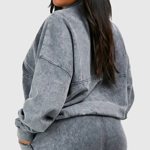 Nuevo Conjunto Deportivo Gris con Lavado Ácido y Logotipo Personalizado, Sudadera y Pantalones Deportivos para Mujer, Ropa Deportiva Transpirable de Alta Gama - Product Image 5