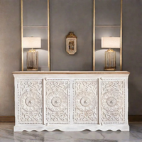 Luxuriöses Sideboard im Western-Stil aus Massivholz mit Türen und Regalen, Weiß, Modernes Design, Farmhaus-Antik-Look, Verstellbar